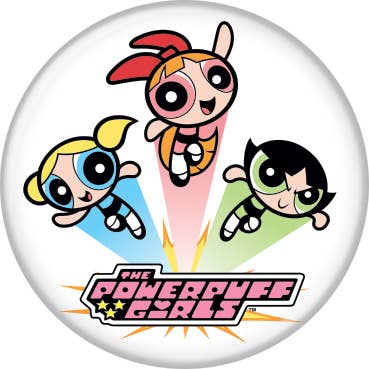 Powerpuff Girls Group on White 1.25" Round Button